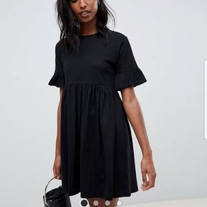 Cotton, flutter sleeve black dress in tall